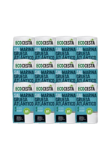 Ecocesta - Pack de 12 Unidades de 1 kg de Sal Marina Gruesa del Atlántico Ecológica - Sin Procesos Artificiales - Apto para Veganos - Ideal para Aderezar tus Platos