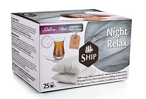 Ship - Infusión de Night Relax - Caja de 25 Unidades - Favorece un Sueño más Placentero, Efecto Relajante y Ayuda a Reducir el Estrés - Infusiones y Tés