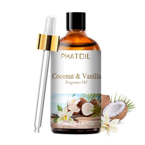 PHATOIL Coco y Vainilla Aceite Esencial, Aromaterapia Aceites Esenciales para Humidificador, Aceite Perfumado de Coco y Vainilla para Difusor - Coconut & Vanilla 100 ml