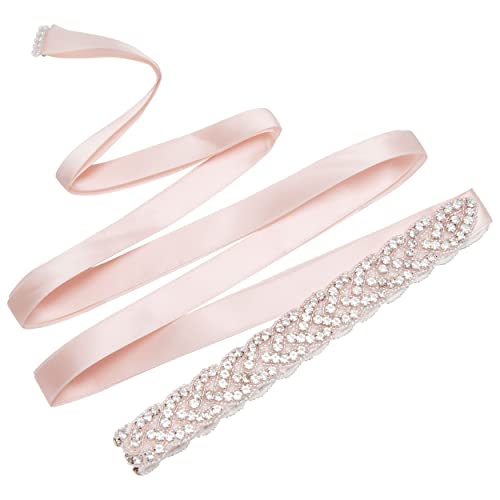 Jeesblsy Cinturón de Boda de Cristal de Diamantes de Imitación, Mujer Cinturón de Vestidos Fajín con Apliques Cadena de Cintura de Novia para Fiesta, Graduación Accesorios (Rosa)