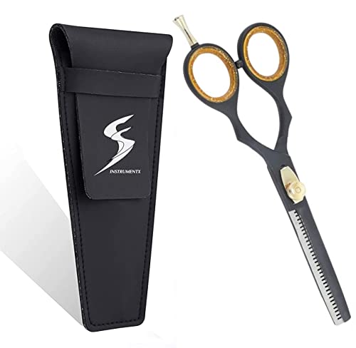 Tijeras de vaciado profesionales de peluquería y barbería para cortar el pelo, afiladas, con tornillo ajustable, 14 cm, color negro