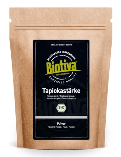 Biotiva Almidón de Tapioca orgánico 1000g - ideal para hornear - sustito de harina de trigo - vegano - sin gluten - embotellado y controlado en Alemania (DE-ÖKO-005)