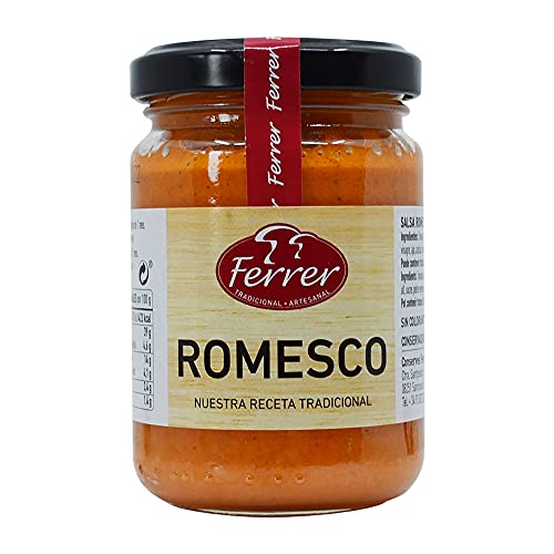 Ferrer - Pack de 12 unidades | Salsa Romesco | Salsa tradicional para pescado y carne | 100% Casera | Cocido de Pescado | 130 g