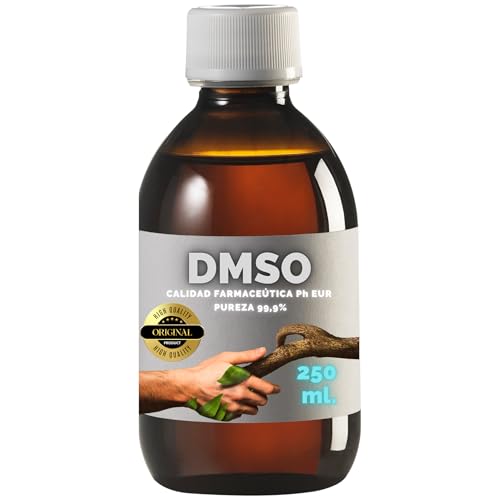 DMSO 250 ml. 99,9% Calidad Farmacéutica - Dimetilsulfóxido Ph EUR | Envasado en vidrio ámbar de uso farmacéutico | Regalo vasito medidor y precinto de seguridad |