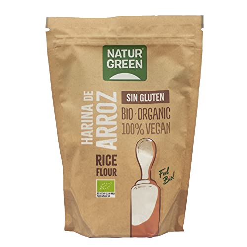 NaturGreen - Harina de Arroz, Arroz Blanco Molido, Ecológico, Condimento Bio, 100% Vegano, Sin Gluten - 500 g
