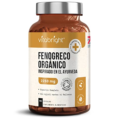 Fenogreco Orgánico - Fenogreco Capsulas 2250mg de Alta Potencia - 180 Cápsulas (Suministro de 60 Días) - Apoya Niveles Saludables de Azúcar en Sangre y Colesterol - Vegano - Hecho en el RU