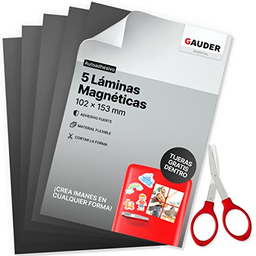 GAUDER Láminas Magnéticas Autoadhesivas | Hojas Magnéticas | Papel Magnético para fotos y más (5 piezas)
