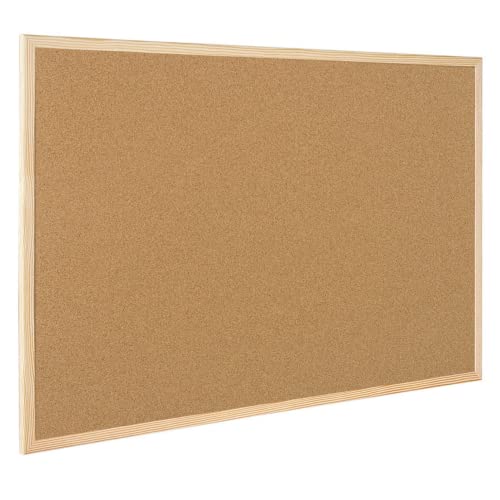 Raylu Paper – Tablero de corcho natural con marco de madera de pino, tablón de anuncios con señalizadores y kit de montaje. (60 X 40 cm)