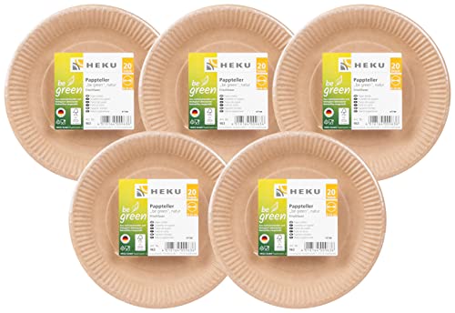 HEKU Be Green - Pack de 5 paquetes de 20 platos de papel orgánico (23 cm de diámetro)