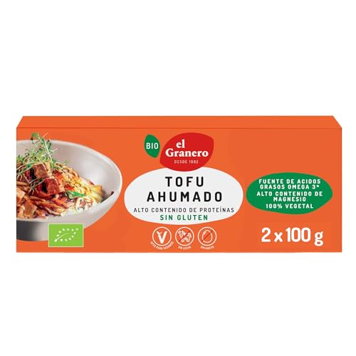 El Granero Integral - Tofu Ahumado - 2 Unidades de 200 g - Fuente de Proteínas y Ácidos Grasos Omega-3 - Rico en Magnesio - 100% Vegetal - Sin Gluten - Apto para Veganos
