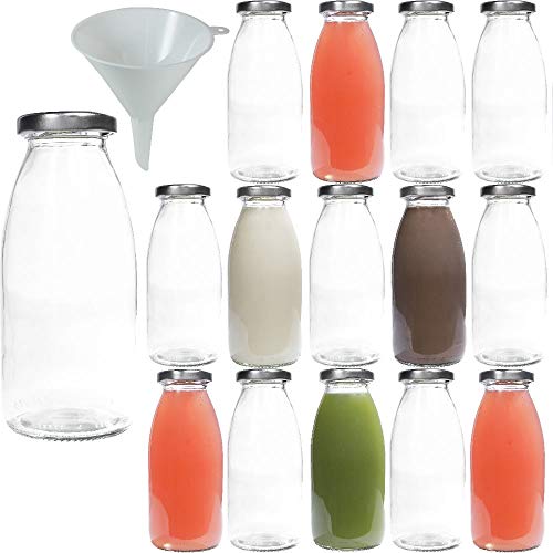 Viva Haushaltswaren – Botellas de Cristal (/Botellas de Leche 250 ml con Rosca Plateadas – Incluye Embudo, Vidrio, Deckel Silber, 15 x 250ml
