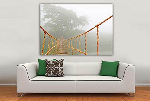Cuadro Lienzo Viaje por la Jungla – Puente Colgante - Lienzo de Tela Bastidor de Madera de 3 cm - Fabricado en España - Impresión en Alta resolución – 56x80
