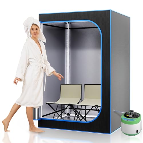 SereneLife Sauna portátil de tamaño Completo para Dos Personas,Kit de calefacción de Vapor para Terapia Corporal en casa,Plegable,máquina para relajación,2 sillas Plegables,Ajuste de Temporizador