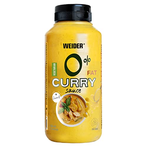 Weider Gourmet 0% Fat Curry Sauce (265 ml). Salsa Curry 0% Grasas, 0% Azúcar. Bajo en Calorias. Nueva Receta Mejorada. Ideal para dar sabor a tus platos.