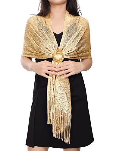 heekpek Bufanda Mujer Elegante Pañuelos Chales Brillante Fulares, para Boda, Fiesta, Comuniones, Eventos de Noche, Oro