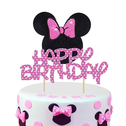 Cake Topper Minnie y Mickey, Decoracion Tarta Infantil Cumpleaños, Topper Minnie Mouse Tarta, Cupcake Topper, Happy Birthday Cake Topper, Adornos para Tartas para Fiestas de Cumpleañosa Niños y Niñas.