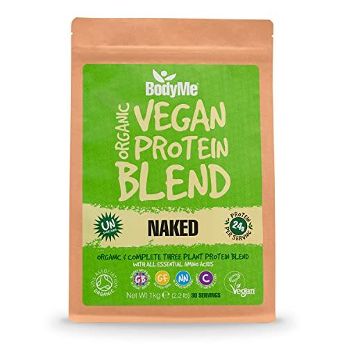 BodyMe Mezcla de 24g Proteina Vegana Organica en Polvo | Naked Natural | 1kg | Sin Edulcorante | Baja Carb | Sin Gluten | Todos Aminoacidos Esenciales