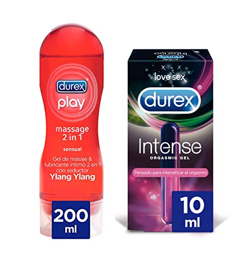 Durex Pack Gel Lubricante Massage Sensual 200ml + Gel Intense Orgasmic 10 ml, Pack Ahorro