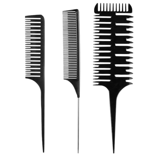 PSOWQ Peine de Carbono Negro, 3 peines para el pelo - diferentes peines de mechas - duraderos, accesorios de peluquería para teñir el cabello, peluquería, salón de belleza