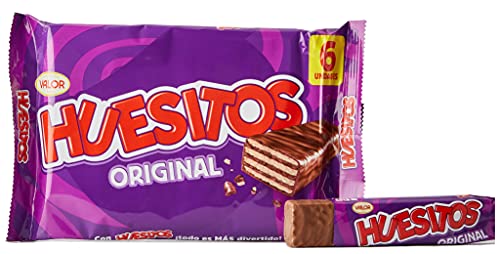 Huesitos Original - Crujientes Barritas de Barquillo cubierto de Chocolate con Leche y con Relleno de Cacao (36%). Snack ideal para llevar - 6 x 20 Gramos