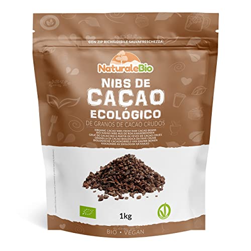 Nibs de Cacao Crudo Ecológico 1 kg. Puntas de Cacao Bio, Natural y Puro. Cultivado en Perú a partir de la planta Theobroma cacao. Fuente de magnesio, potasio y hierro. NaturaleBio