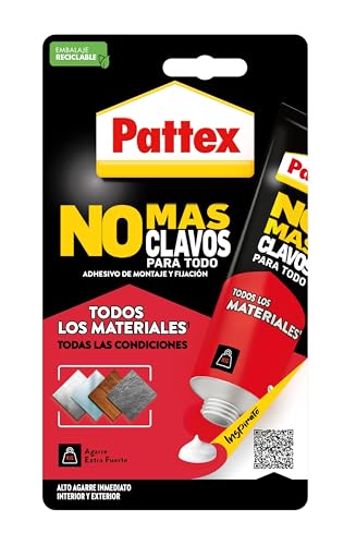 Pattex No Más Clavos Para Todo HighTack, adhesivo de montaje resistente a temperaturas extremas, pegamento fuerte en superficies húmedas, adhesivo blanco, 1 tubo x 142 g