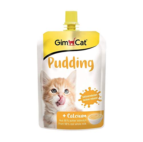 GimCat Pudding con calcio - Snack para gatos de auténtica leche entera con contenido reducido de lactosa para unos huesos sanos - 1 bolsa (1 x 150 g)