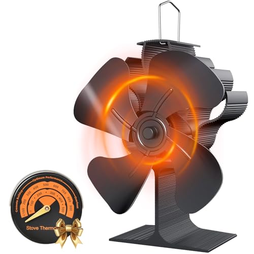 Ventilador de Chimenea con Funcionamiento silencioso automático, Energía Térmica y Distribución Eficiente del Calor para Estufas de Leña y de Pellets (4 aspas)