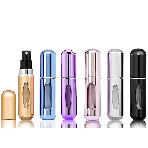LauCentral 【6 PCS】 Atomizador Perfume Recargable 5ML Mini Botella Rociadora Portátil con Ventana Transparente, Ideal para Pasear, Viajar, Salir de Noche y Fiestas - Estilo y Calidad
