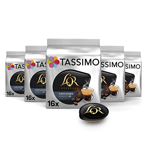 Tassimo Cápsulas de Café L’OR Espresso Fortissimo | 80 Cápsulas Compatibles con Cafetera Tassimo - Intensidad 10 - 5PACK