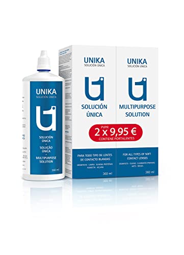 UNIKA Liquido Lentillas Solución Única para Lentes de Contacto Blandas. Fabricado en España. Pack 2 Botellas x 360 ml + 1 Estuche Lentillas