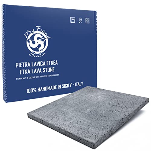 Placa refractaria para pizza de piedra de lava del Etna 39x35x2 cm – Fabricado en Italia Sicilia – para horno tradicional de madera, barbacoa parrilla y carbón