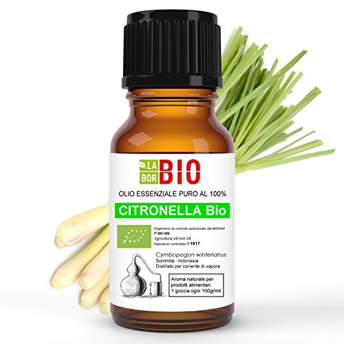 Citronela Bio Aceite Esencial 100% Puro 10 ml - Uso Alimentario Terapeutico Cosmetico Aromaterapia - Laborbio
