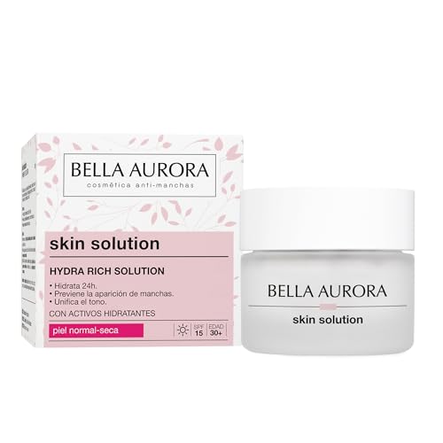 BELLA AURORA - Hydra Rich Solution 50 ml, Crema Facial de Día, 24H Hidratación Intensiva, Para Piel Normal o Seca, Crema Antimanchas y Antiedad, Suaviza la Piel, Acción Antiestrés Oxidativo