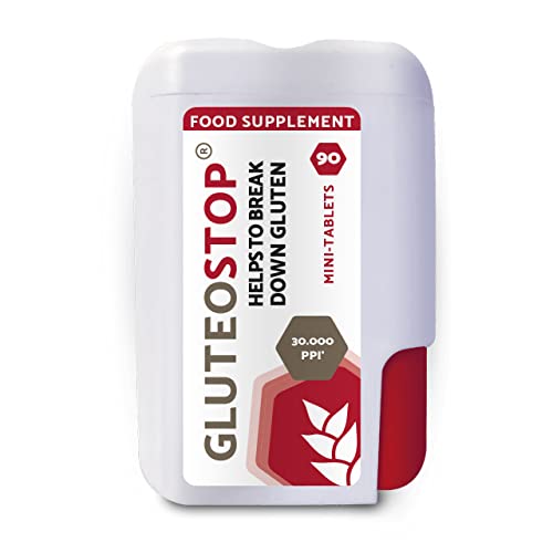 GluteoStop - ayuda a descomponer el gluten - sensibilidad al gluten - dieta sin gluten - enzima gluten (180 mini tabletas)