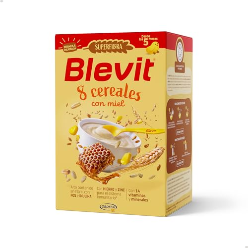 Blevit Superfibra 8 Cereales con Miel - Papilla de 8 Cereales con Miel, Vitaminas, Minerales y Fibra - Desde los 5 meses - 500g