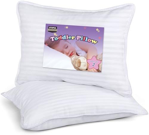 Utopia Bedding Almohada para Niños (Juego de 2), 33 x 45 cm Cojin Bebés Pequeños con Exterior de Polialgodón, Almohadas Transpirables y Suaves (Blanco)