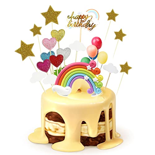 24 piezas de decoración para tartas, decoración para tartas, baby Showr, suministros para fiesta de cumpleaños, incluye forma de globo de estrella de corazón de nubes de arco