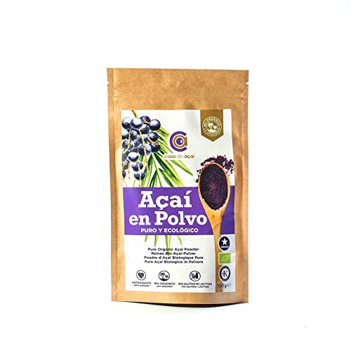 Açaí Puro Ecológico en Polvo, Pure Açaí Berry Organic Powder Biológico Orgánico, Bayas de Acai Organico en Polvo. Hecho 100% de la Pulpa de Açaí, Superalimento de Cultivo Nativo de la Amazonia (100g)