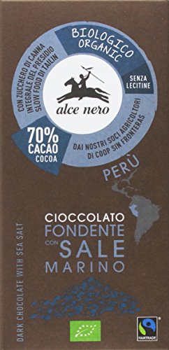 Alce Nero Tableta de Chocolate Negro con Sal Marina Bio, 50g