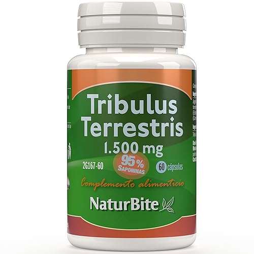 NaturBite - Tribulus Terrestris 1500mg en cada Cápsula. 95% Saponinas 60 Cápsulas Salud Masculina y Cardiovascular. Optimiza las funciones masculinas y la energía, ayudando a la recuperación muscular