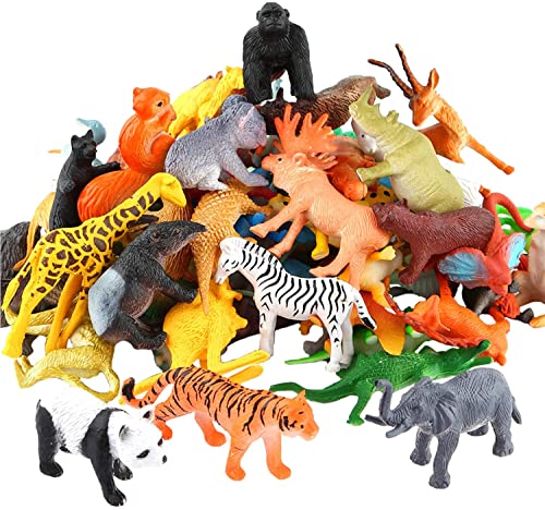 YeoNational&Toys Conjunto de Juguetes Animales de Mini Selva de 54 Piezas,Favoritos de Fiesta de Animales de para Chicos, Conjunto de Juguetes de Animales de Granja Pequeños de Bosque para los Niños