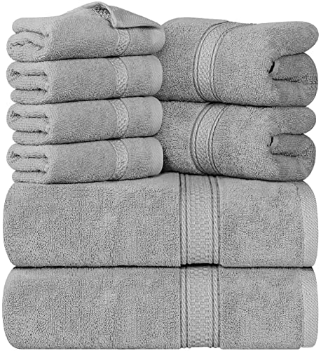 Utopia Towels - Juego de Toallas Premium de 8 Piezas; 2 Toallas de baño, 2 Toallas de Mano y 4 toallitas - Algodón - Calidad del Hotel, súper Suave y Altamente Absorbente (Gris frío)