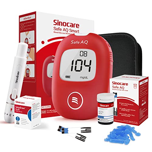 Sinocare Kit Medidor de Glucosa en Sangre, 25 x Tiras de Prueba y Dispositivo de Punción - mg/dL (Safe AQ Smart)