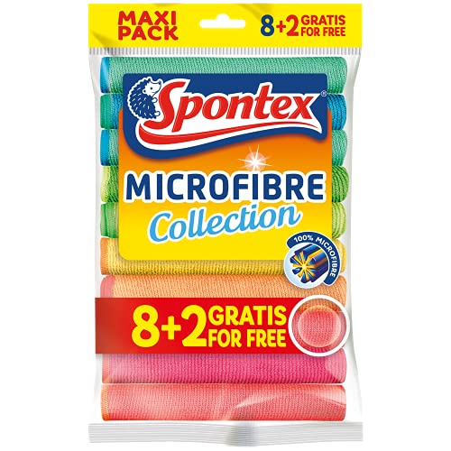 Spontex - Paños de microfibra multiuso 8 + 2 gratis, 1 paquete de paños multicolores