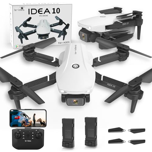 le-idea Drone para Niños con 2 Cámara, Mini Drone con FPV Transmisión, Sensor de Gravedad, Posicionamiento Óptico del Flujo, Cuadricóptero RC para los Niños, 18 Minutos de Vuelo Dron Plegable IDEA10