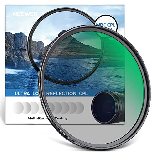 NEEWER 49mm Filtro Polarizador, Filtro CPL con 30 Capas de Película Polarizadora Multicapa, Reducción de Reflejo/Mejora el Contraste/Ultra Delgado/Vidrio Óptico HD para Lentes de Cámara de 49mm