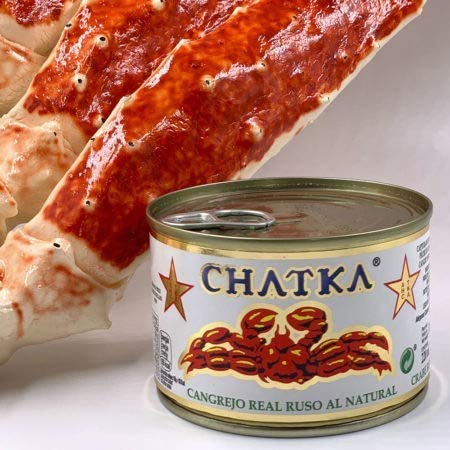 Chatka Cangrejo Real Ruso 100% Pata Cristal Lata Gourmet Delicatessen al natural Crab (Lata 100% carne 165g)