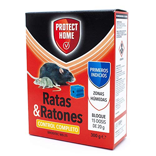 Protect Home Raticida en Bloques de Alta eficacia y atracción, Zonas humedas. Ratas y Ratones, 15 x 20gr. (300gr, Rojo, 300 G