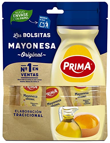 Mayonesa Prima, receta tradicional con huevos 100% origen España. 12 bolsitas